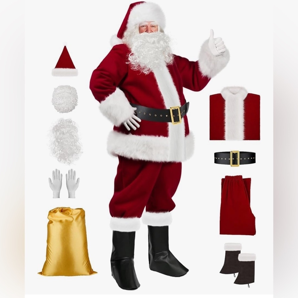 Unisex‎ Deluxe Santa Suit 9pc. Christmas Adult Santa Claus Costume (0573)